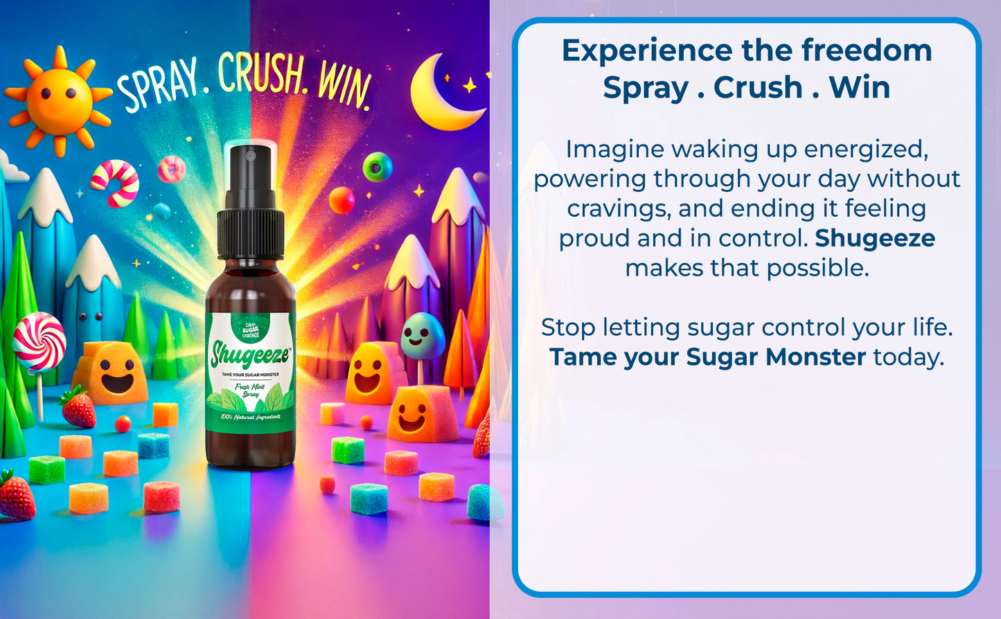Shugeeze Sugar Craving Suppressant Mint Oral Spray - Fast-Acting, All-Natural Formula with Gymnema Sylvestre Extract - Sugar Blocker Supplement for Appetite Control - 1 oz